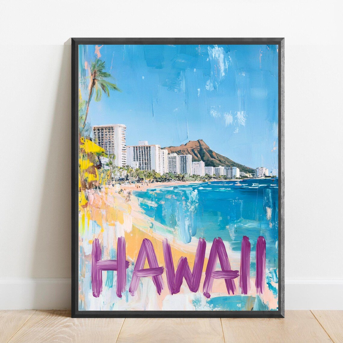 Hawaii Waikiki Beach Diamond Head Surf Travel Tropical Poster