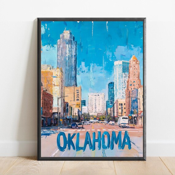 Oklahoma City Downtown Skyline Street Travel Cityscape Poster