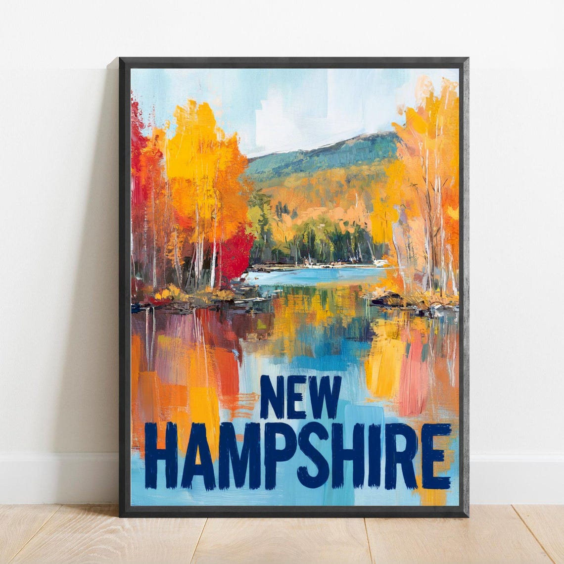 New Hampshire Autumn Lake Fall Foliage Reflection Travel Poster