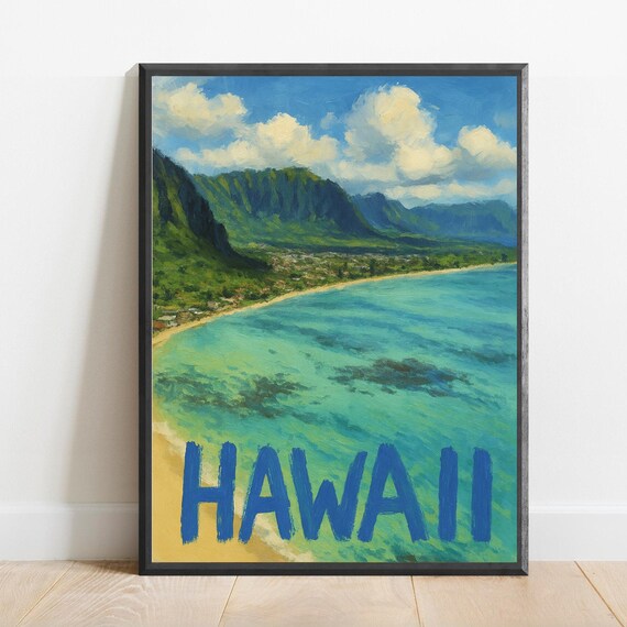 Hawaii Poster Impressionist Travel Art Print Modern Wall Decor Bold Textured Brushstrokes