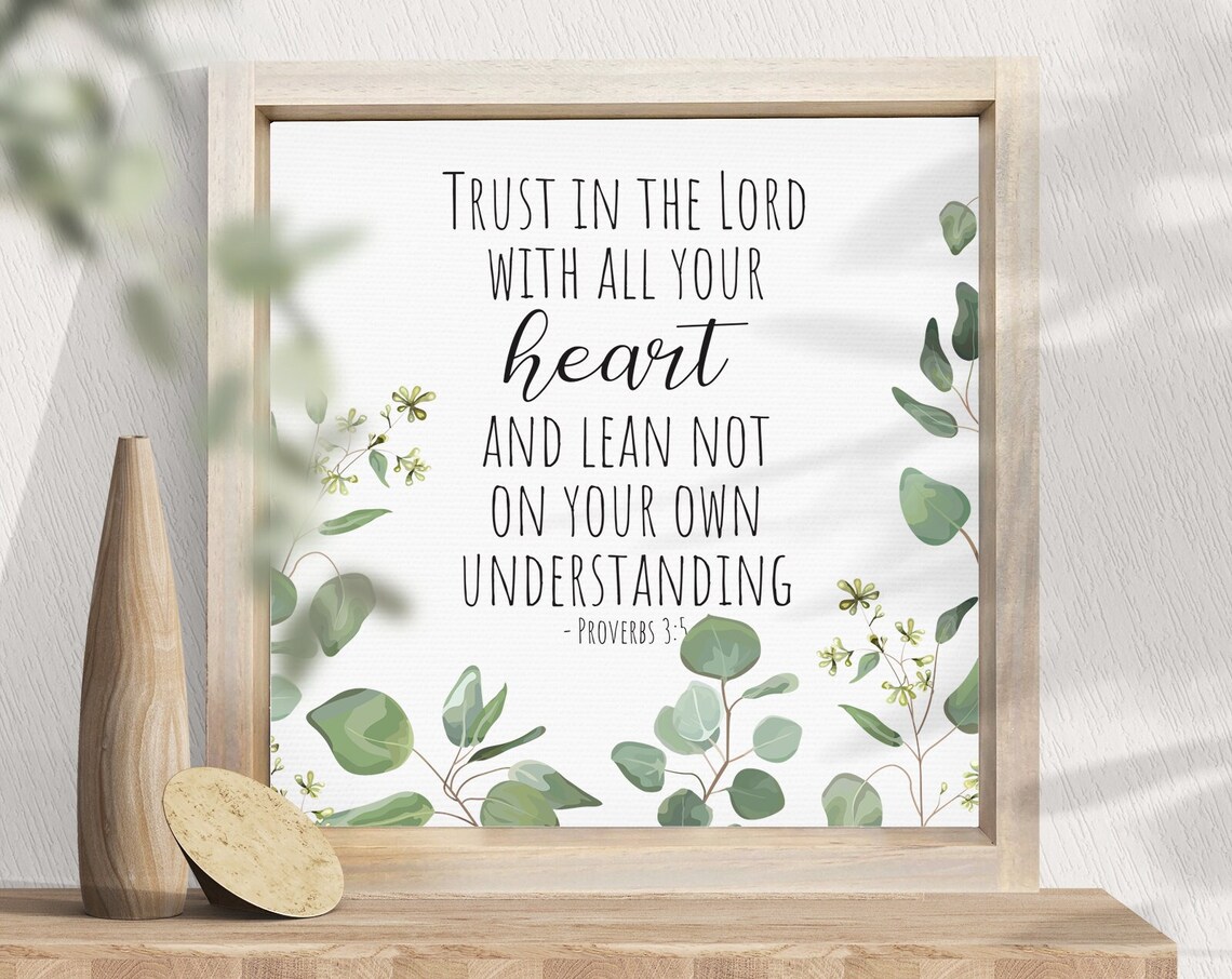 Trust in the Lord Proverbs 3:5 Bible Verse Poster with Eucalyptus Leaves