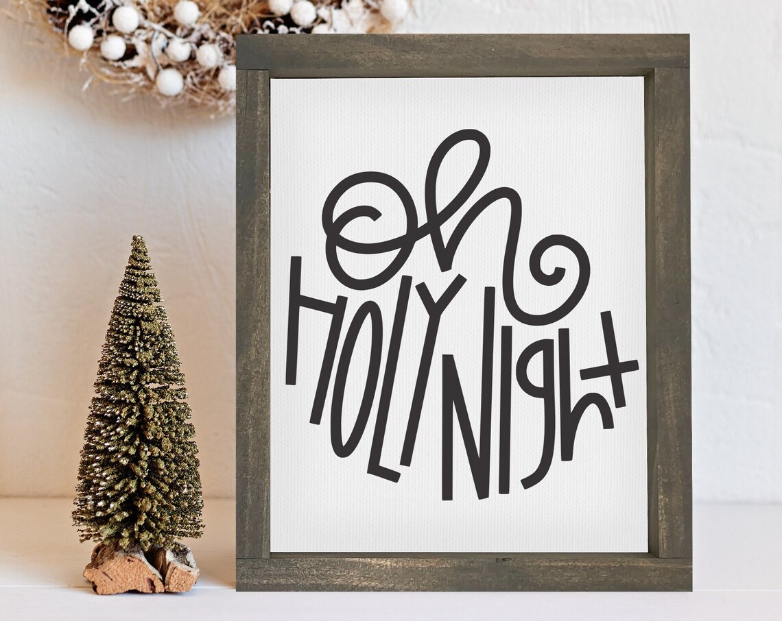 Oh Holy Night Christmas Carol Song Gray Wood Framed Holiday Poster