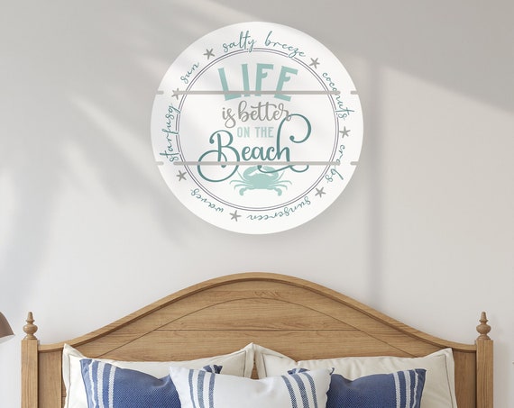 Life Is Better On The Beach Cute Nautical Pallet Sign Circular Beachhouse Decor Ocean Beach Themed Home Decor