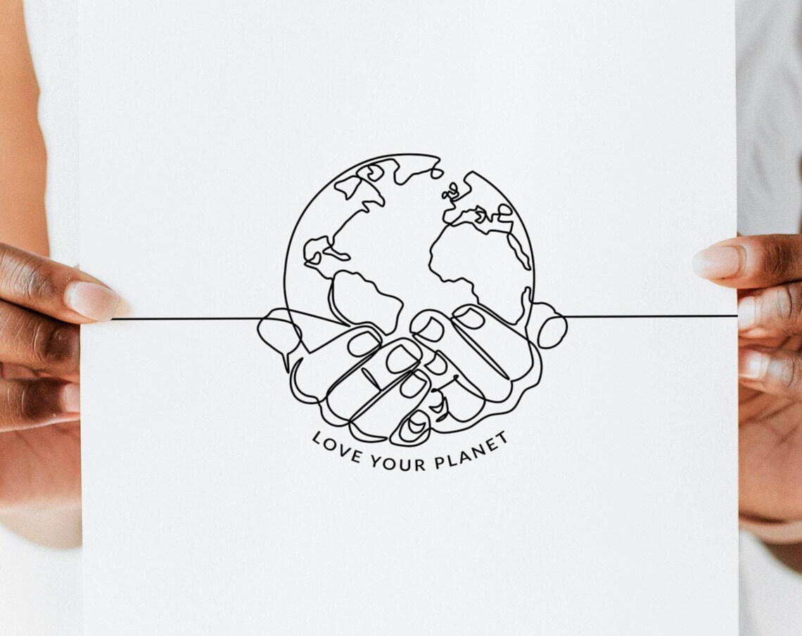Love Your Planet One Line Earth Hands Drawing Print Eco Decor
