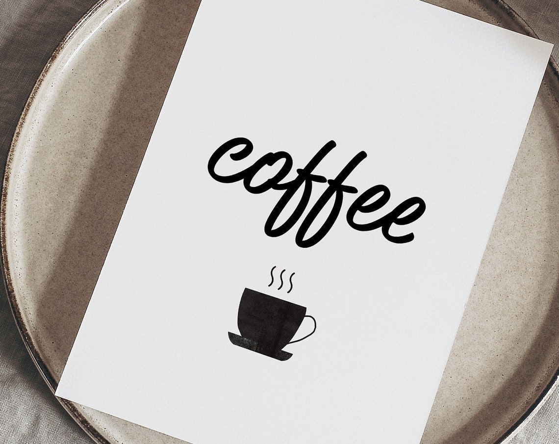 Chic Minimalist Coffee Script Cup Kitchen Coffee Bar Wall Art