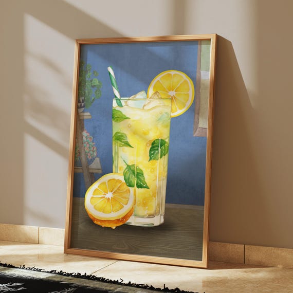 Trendy Lemonade Watercolor Poster Summer Kitchen Wall Art Fresh Citrus Print Refreshing Fruit Decor