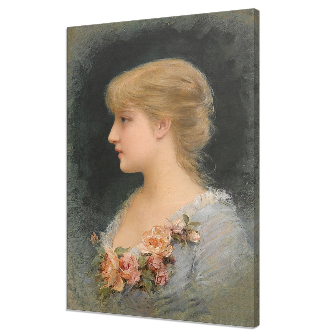 Portrait Of A Blond Girl With Flowers 1882 Vintage Painting Print Antique Female Portrait Fine Art Victorian Oil Paint Print
