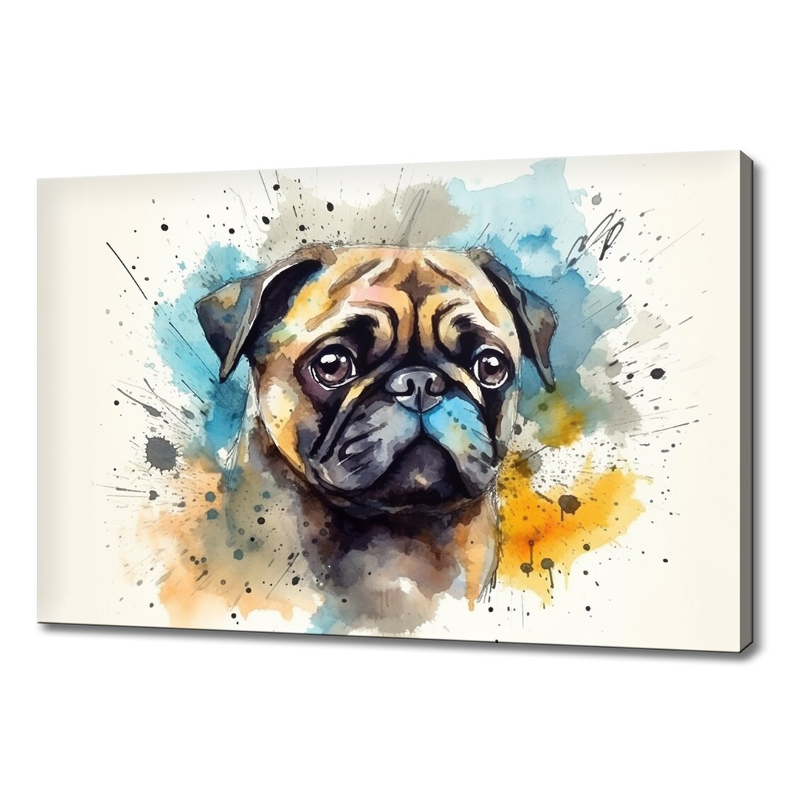 Colorful Pug Puppy Watercolor Portrait Splash Art Dog Wall Print