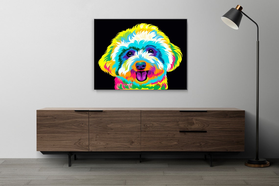 Bichon Frise Dog Colorful Pop Art Portrait On Black Canvas Print - Image 2