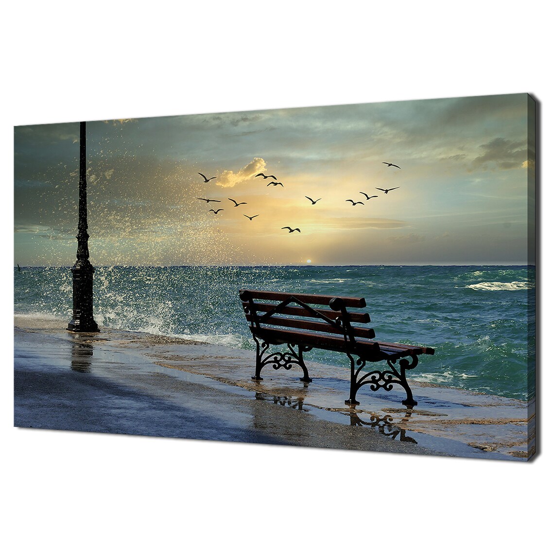 Lonely Bench Seascape, Modern Design Art Print