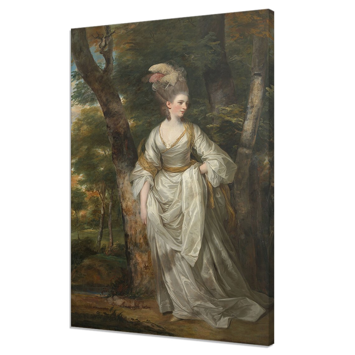 Woman in White Dress in Woodland Vintage Oil Painting Poster