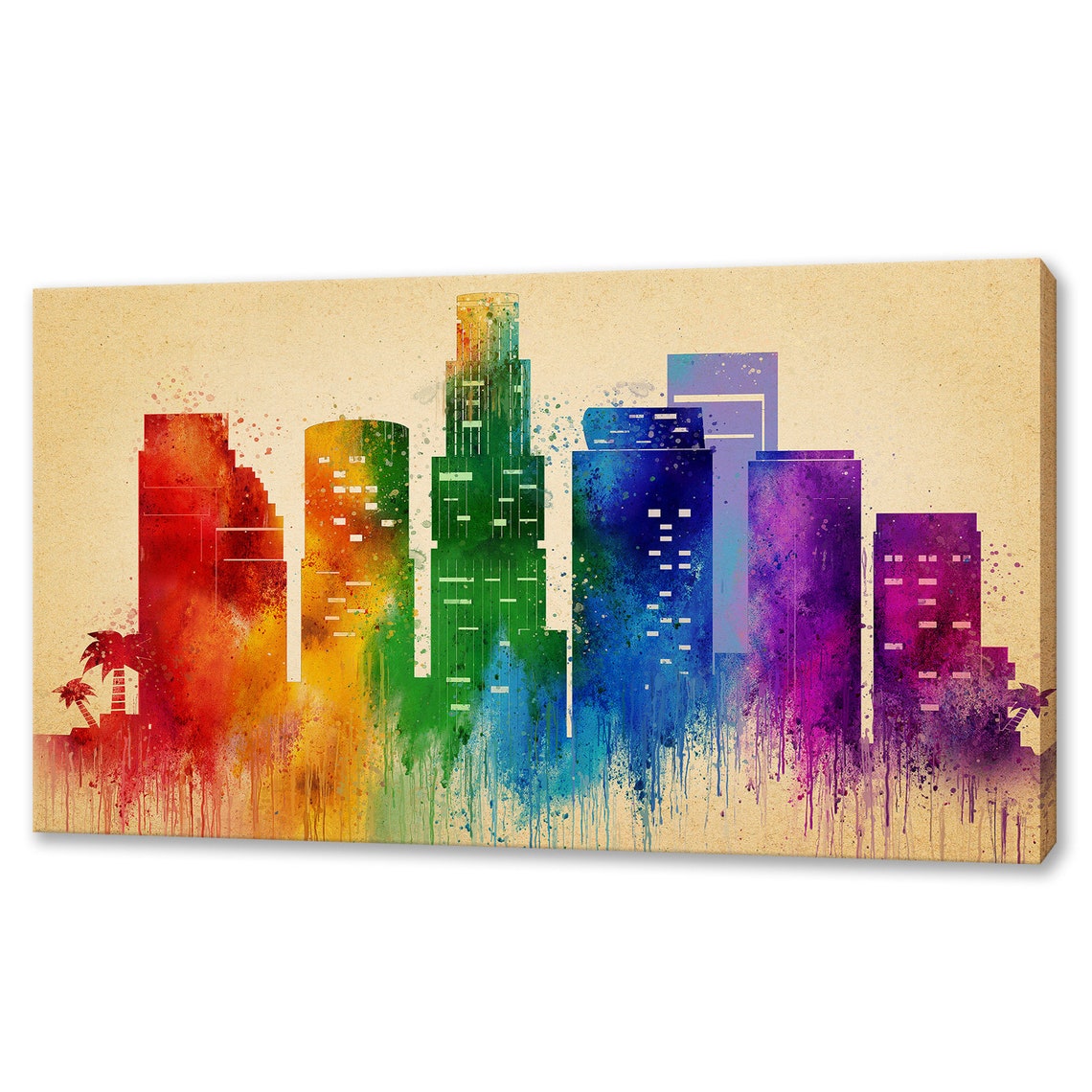 Los Angeles California Rainbow Skyline Watercolor Downtown Poster