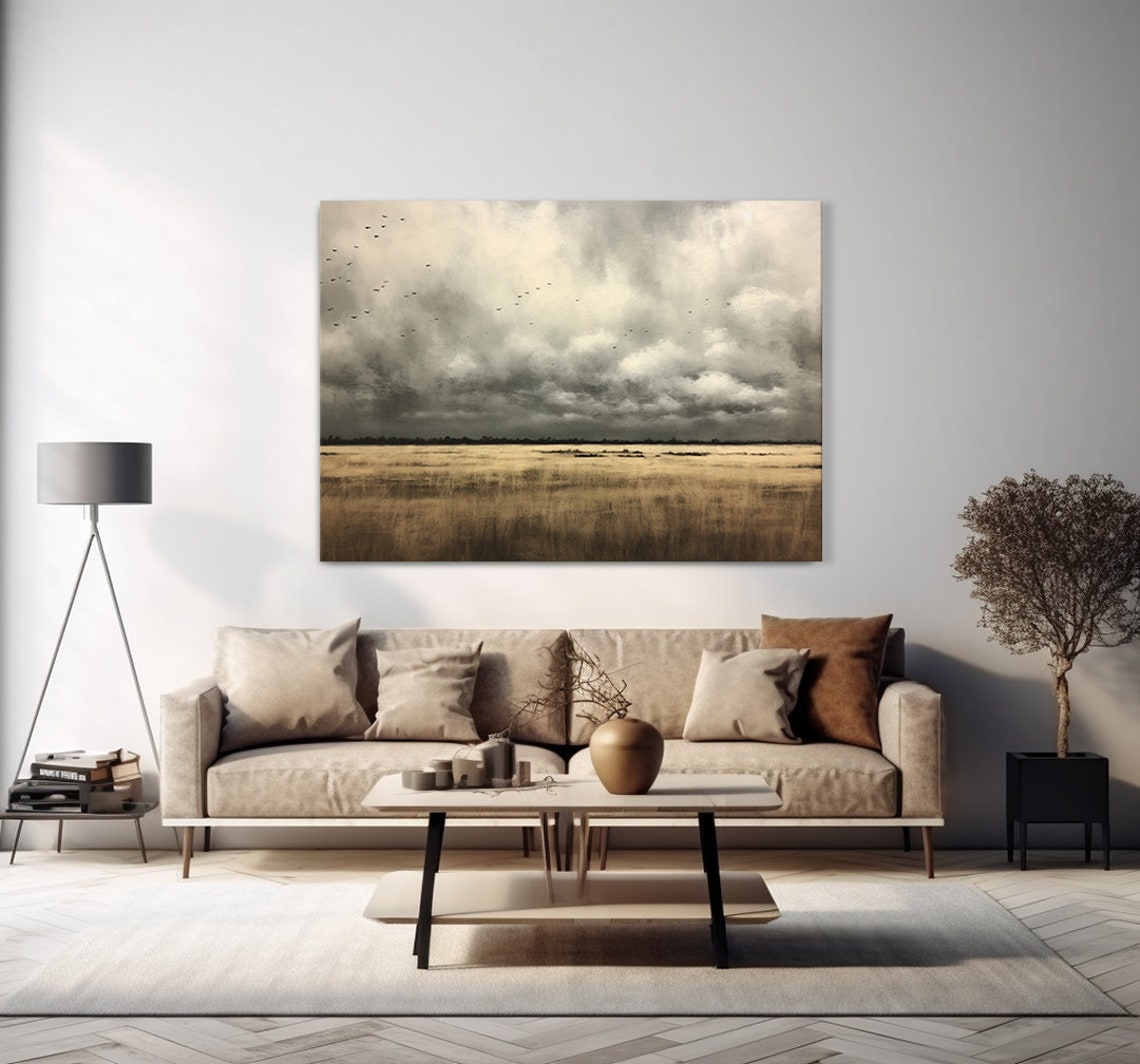Storm Clouds And Birds Over Golden Field Moody Sky Landscape Poster - Image 4