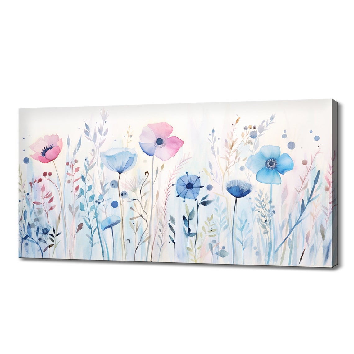 Pink Blue Spring Wildflowers Watercolor Meadow Botanical Art Print