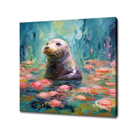 Cute Seal In The Water Print Gift For Seal Lover Seal Colourful Portrait Painting Print Seal Kids Room Wall Art