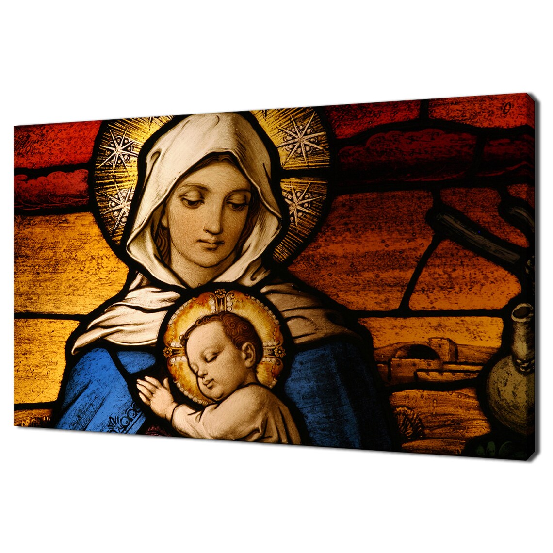 Virgin Mary Baby Jesus Stained Glass Style Religious Madonna Art Print