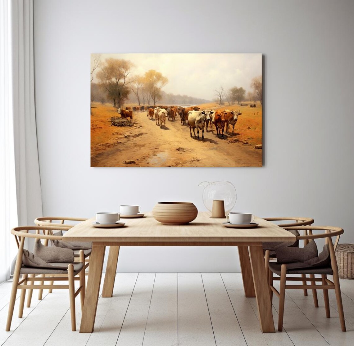 Cattle Herd On Dusty Country Road Autumn Trees Vintage Farm Art Poster - Image 4