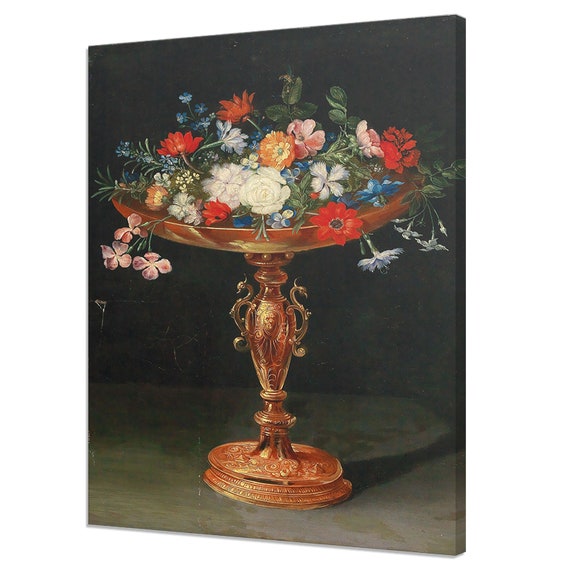 Still Life With Flowers In Gilded Tazza 16th Century Art Antique Victorian Floral Fine Art Vintage Oil Painting Print Moody Art