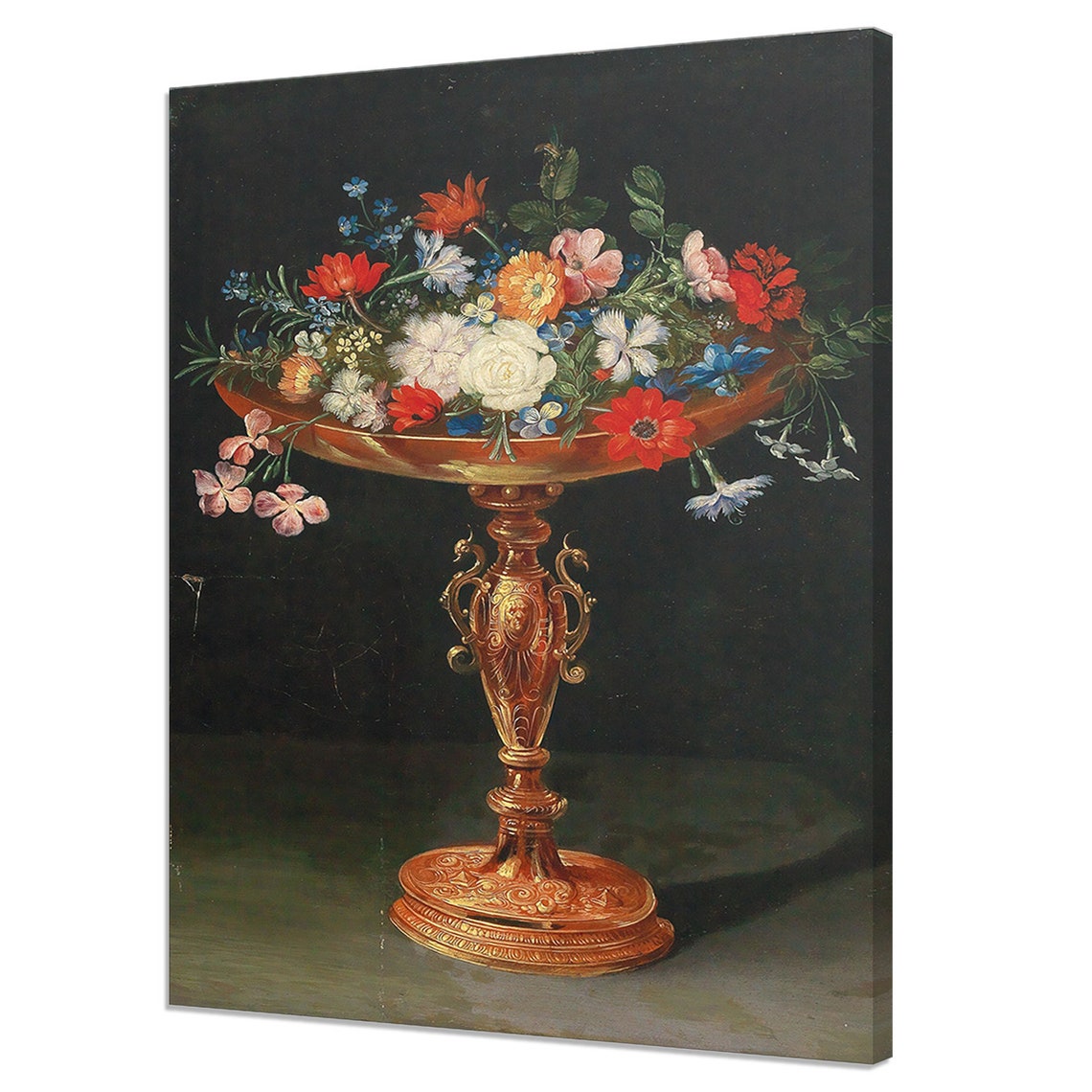 Still Life With Flowers In Gilded Tazza 16th Century Art Antique Victorian Floral Fine Art Vintage Oil Painting Print Moody Art