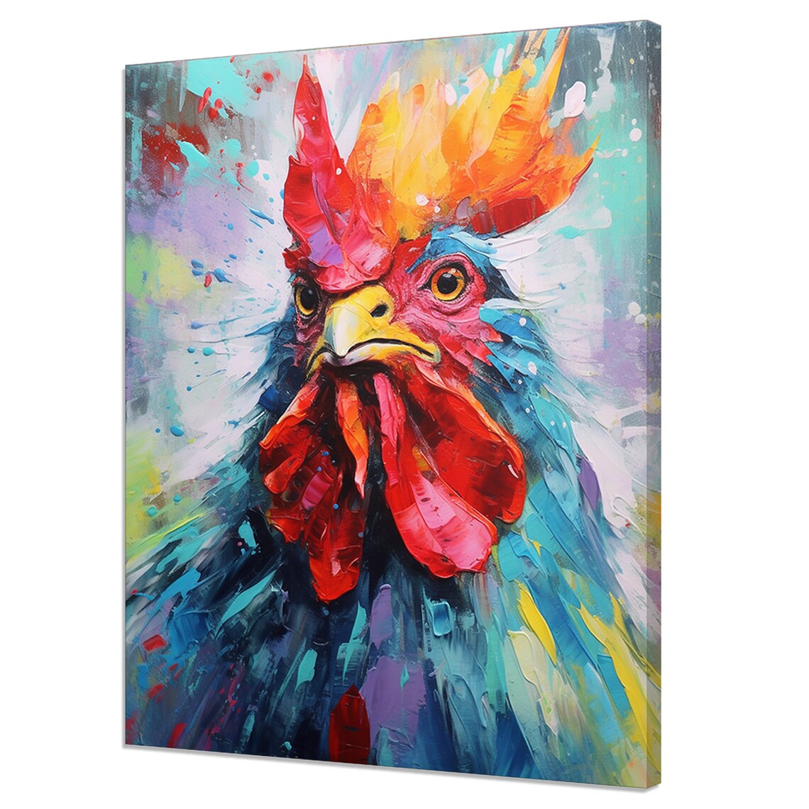 Colourful Chicken Ruster Oil-Painting Style Art Print