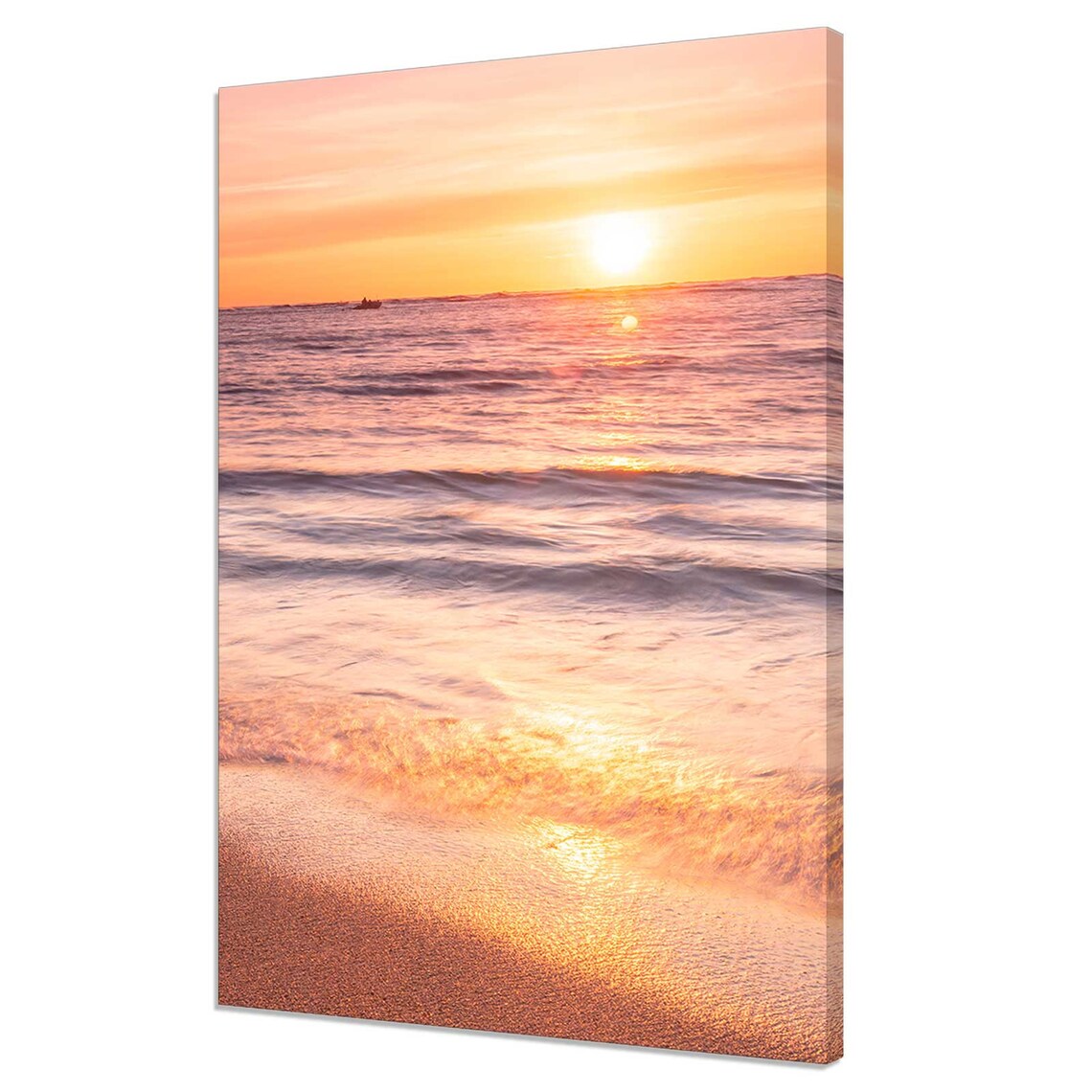 Golden Pink Ocean Sunset Waves Beach Shoreline Seascape Travel Poster