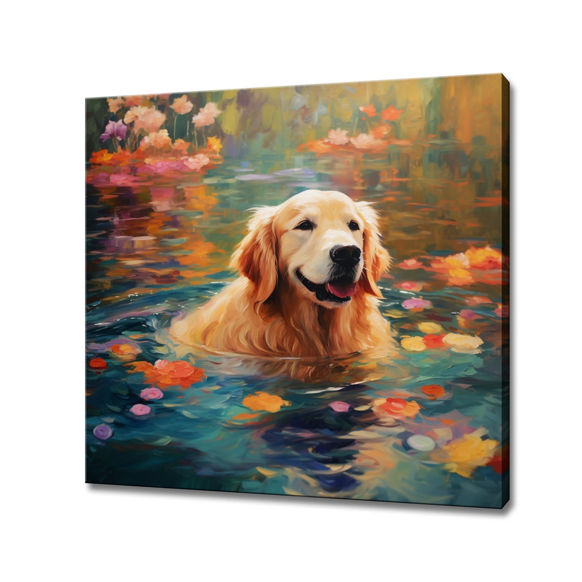 Golden Retriever Dog In The River Print Gift For Golden Retriever Dog Lover Colourful Dog Portrait Painting Print Dog Pet Wall Art
