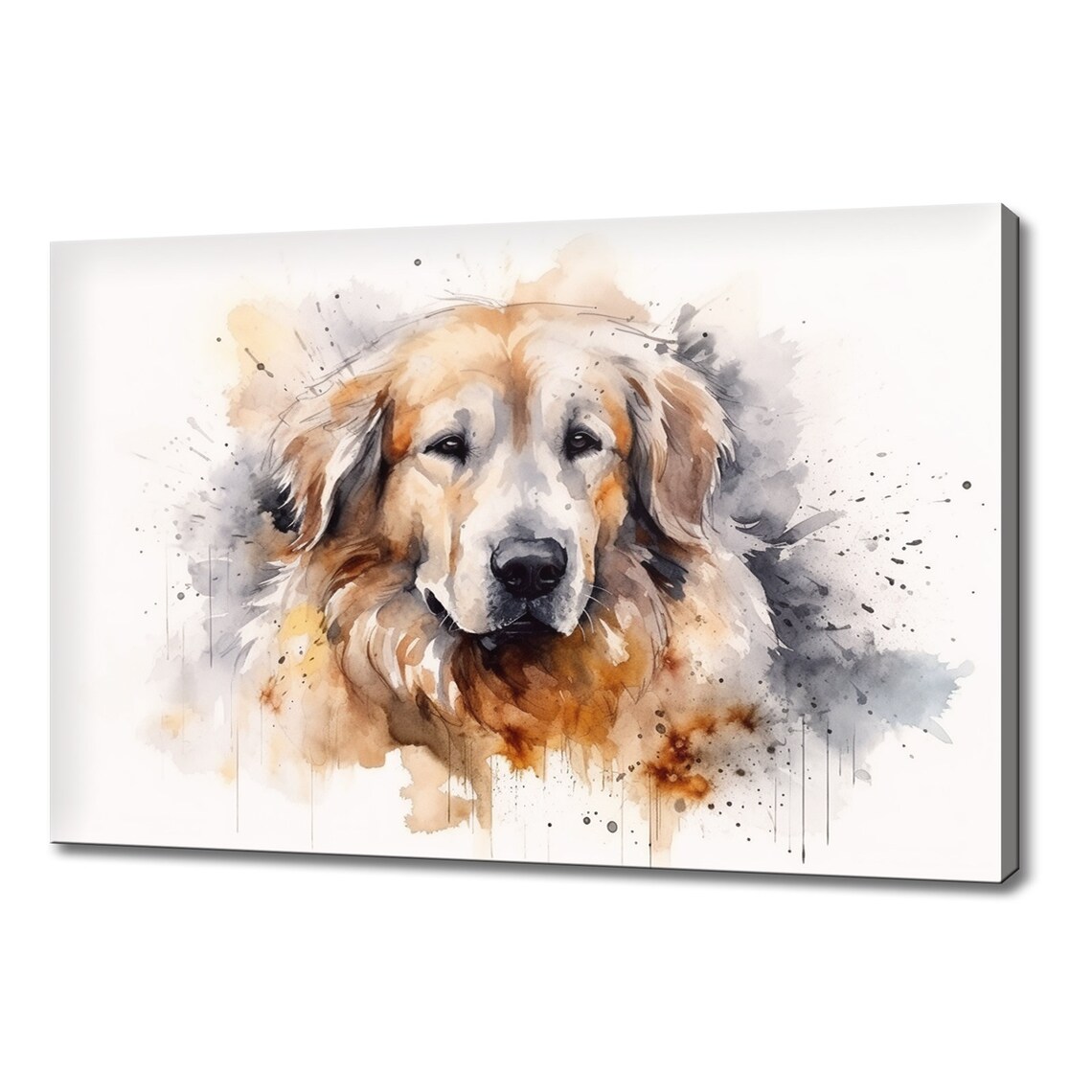 Golden Retriever Watercolor Portrait Splash Art Dog Wall Print