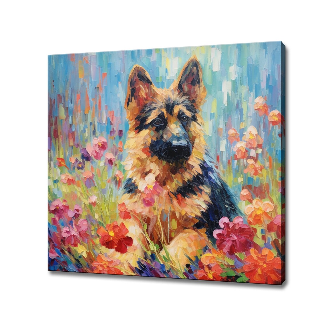 German Shepherd Puppy, Colorful Dog Portrait Art Print