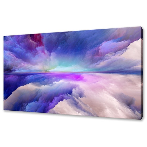 Purple Blue White Painting Dreamy Clouds Abstract Modern Design Home Decor Print Wall Art Picture