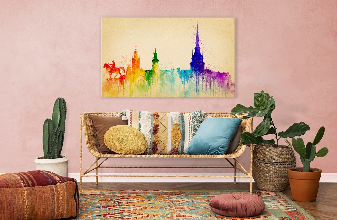 Stockholm Sweden Rainbow Watercolour Skyline Spire Landmark Art Poster - Image 2