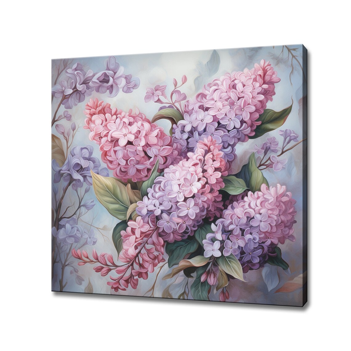 Pink Purple Lilac Flowers Vintage Botanical Painting Cluster Poster