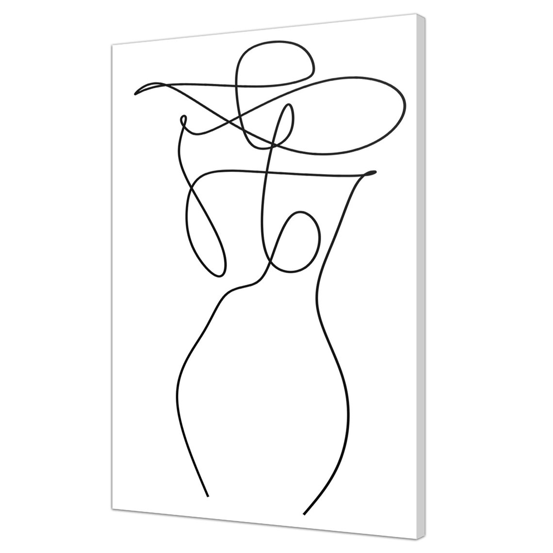 Continuous Line Woman Figure With Hat Black White Minimal Art Poster