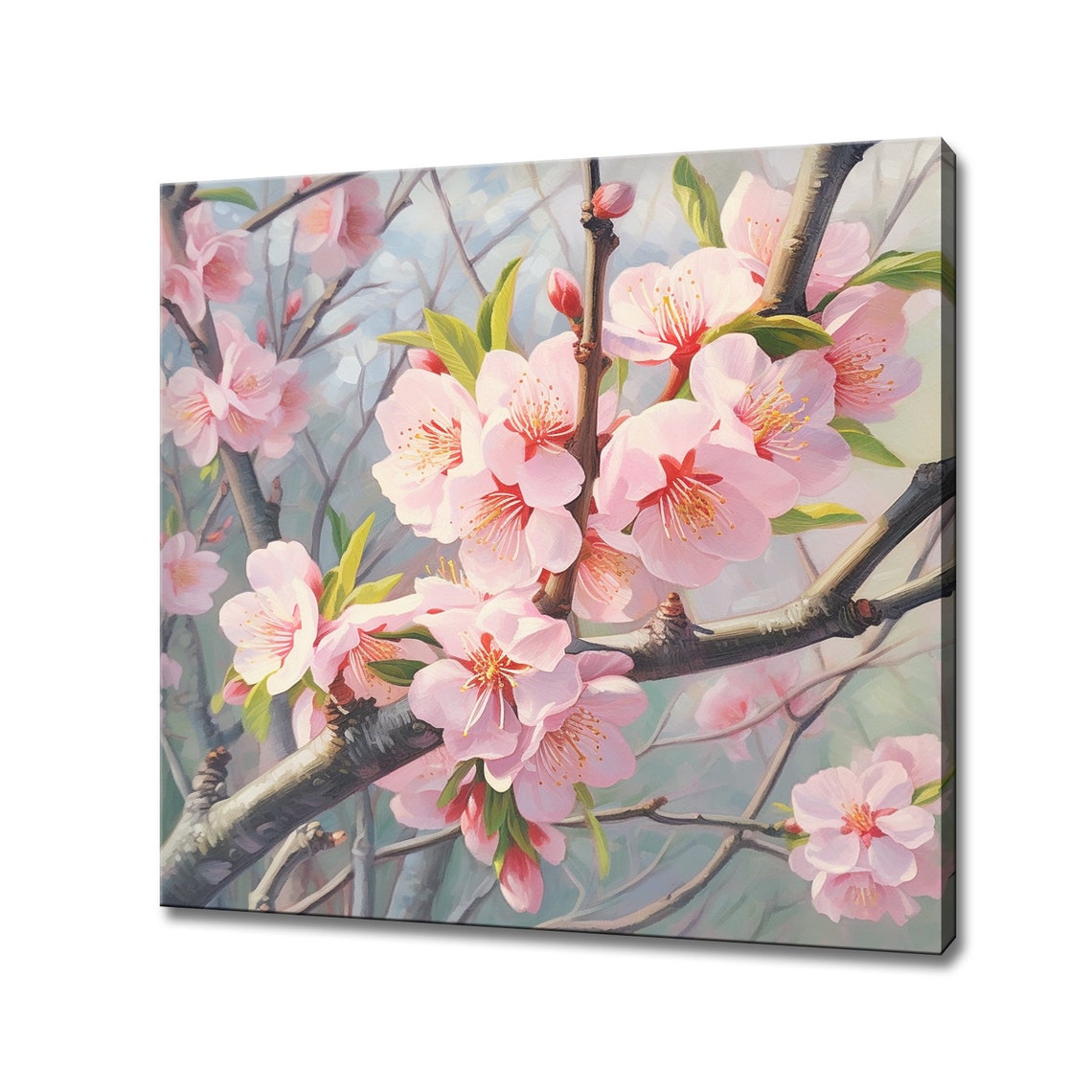 Peach Blossom Branch Spring Flowering Tree Painterly Floral Wall Art