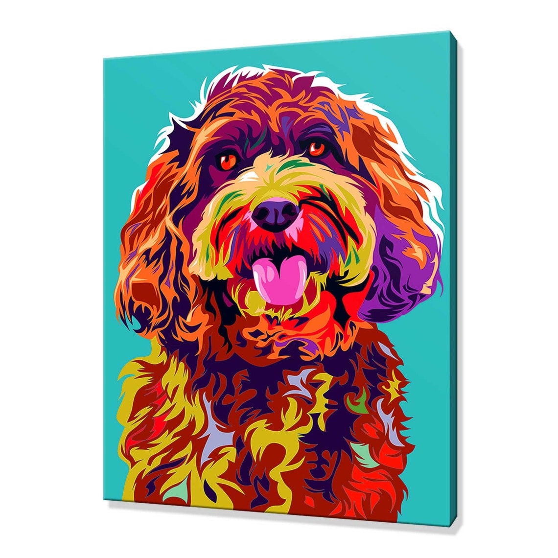 Cockapoo Dog Colorful Pop Art Portrait On Turquoise Background Print