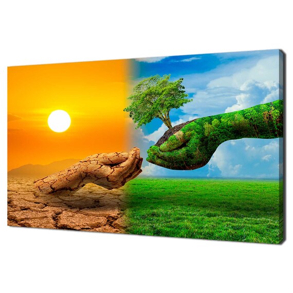 Two Hands Sun Tree Global Warming Modern Design Home Decor Print Wall Art Picture Wall Hanging