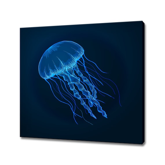 Stunning Drawing Of Blue Jellyfish Modern Design Home Decor Print Wall Art Picture