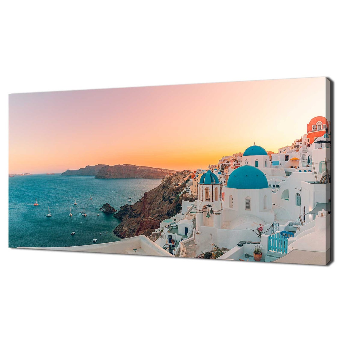 Santorini Greece Oia Blue Domes Sunset Caldera View Travel Poster