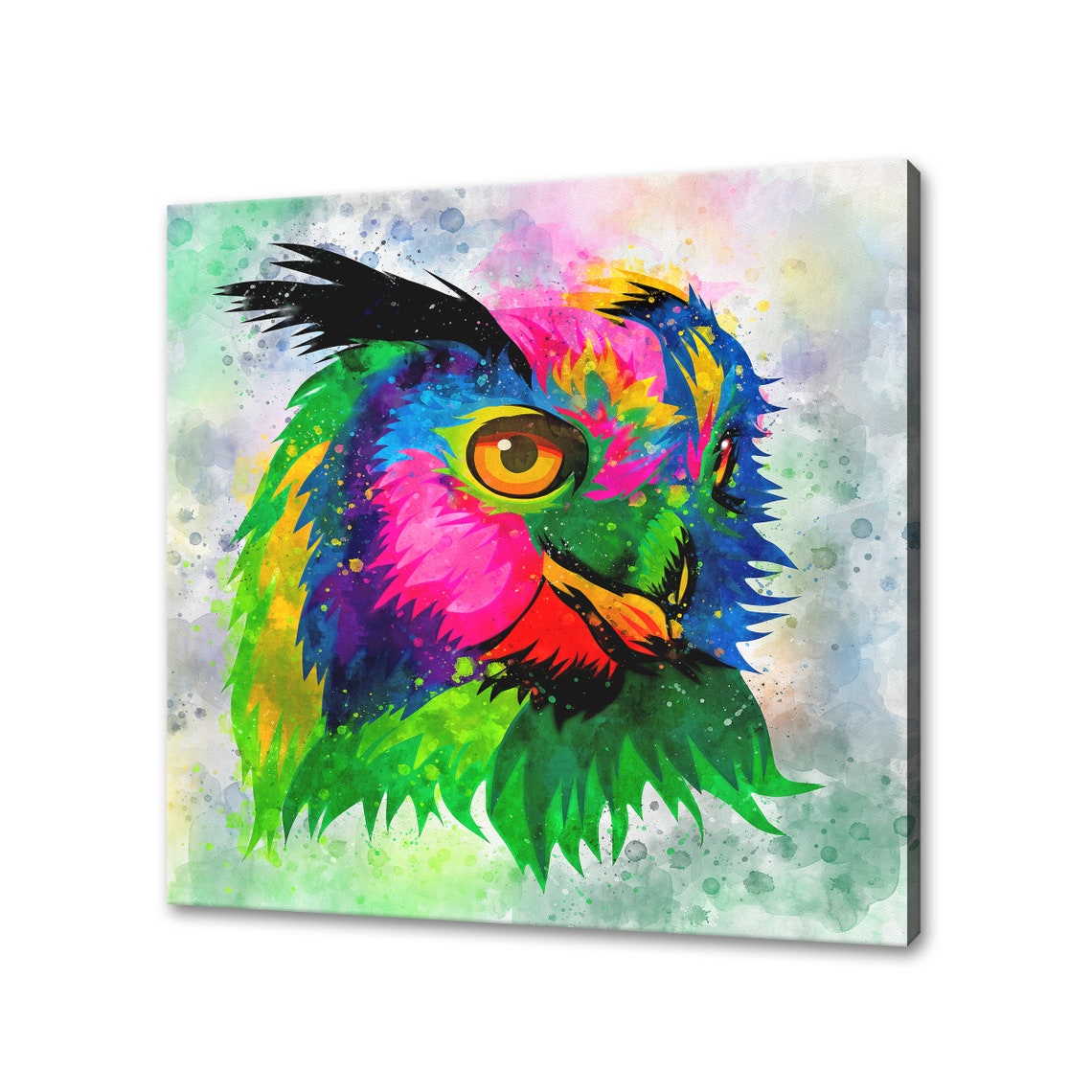 Owl Rainbow Watercolor Abstract Bird Of Prey Head Splash Poster