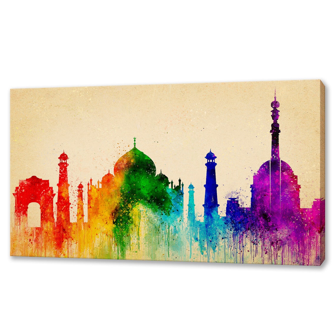 Delhi India Rainbow Watercolour Skyline India Gate Landmarks Poster
