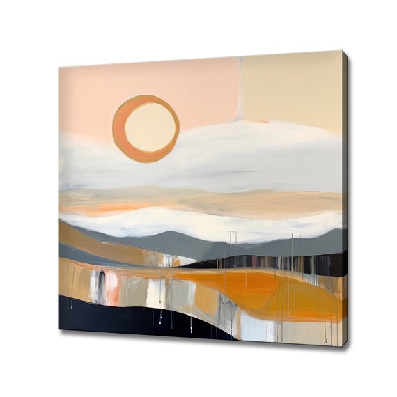 Abstract Moon Landscape Painting Style Print Pastel Coloured Beige Orange Large Wall Art Print Neutral Nature Picture Wall Hanging