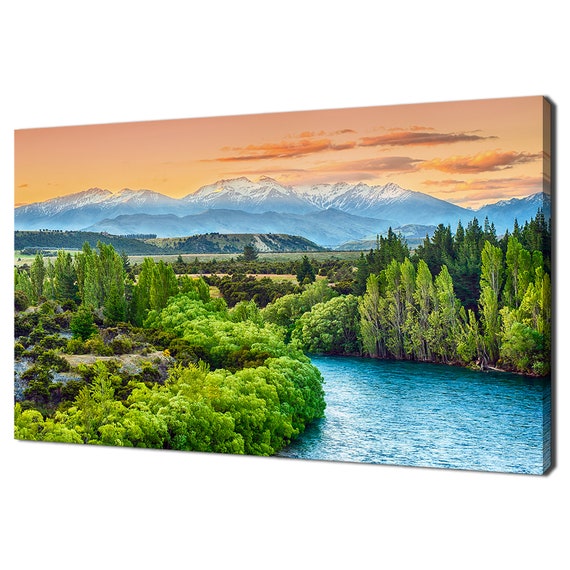Sunset Over The Bend Of River Clutha Southern Alps Peaks Nz Modern Design Home Decor Print Wall Art Picture Wall Hanging