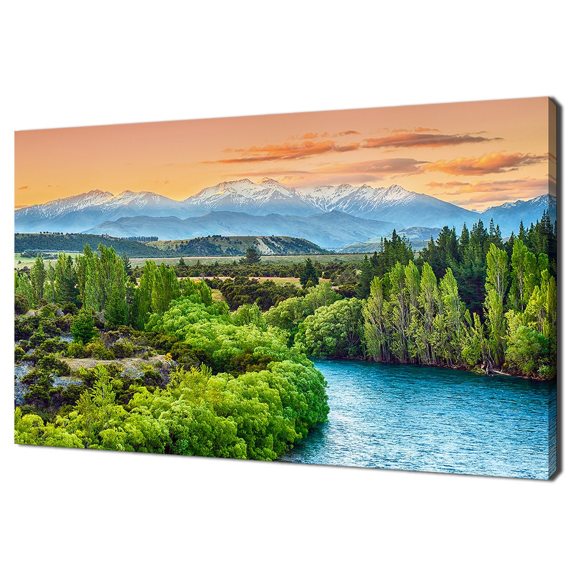 Sunset Over The Bend Of River Clutha Southern Alps Peaks Nz Modern Design Home Decor Print Wall Art Picture Wall Hanging
