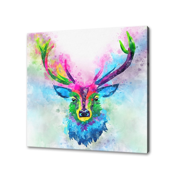 Stag Deer Antlers Rainbow Watercolour Colourful Woodland Animal Art Poster