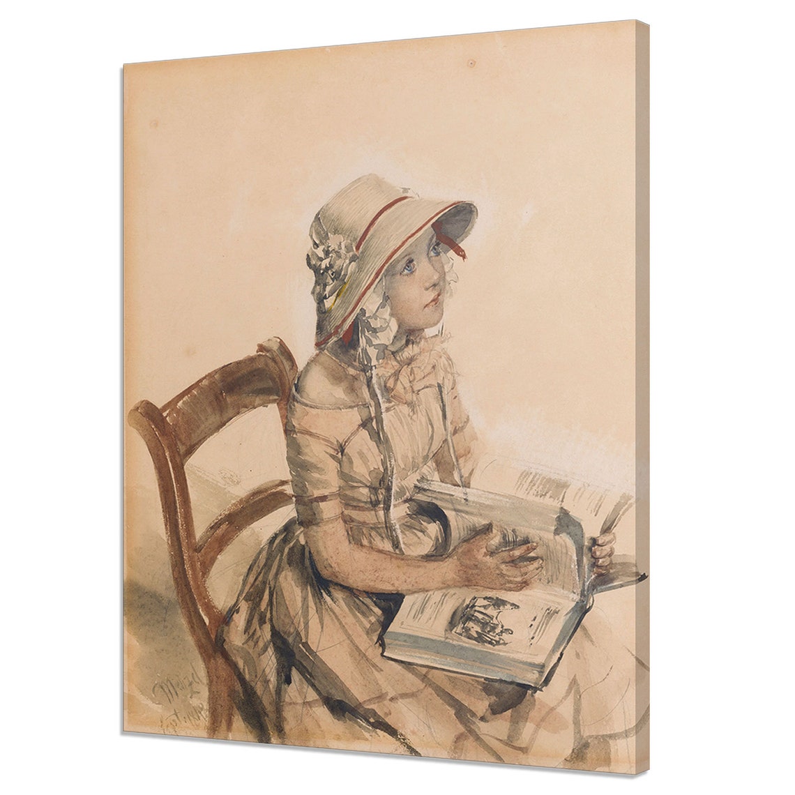 Portrait Of Fraulein Hanna Maercker 1848 Adolph Von Menzel Reproduction Vintage Painting Print Antique Female Portrait Fine Art