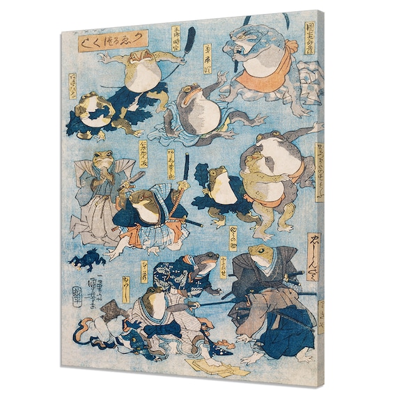Kuniyoshi Frogs Performing Kabuki Famous Heroes Playful Ukiyo-e Poster