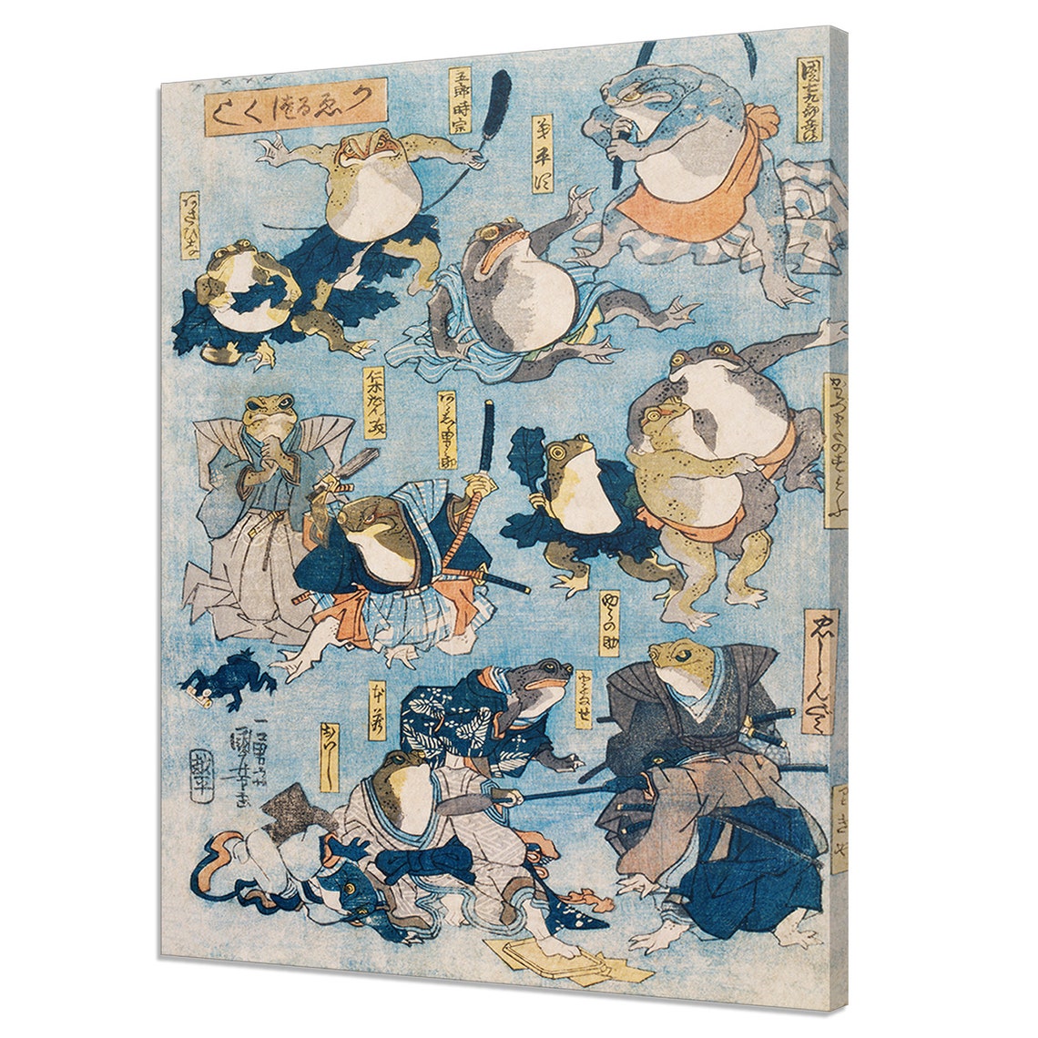 Kuniyoshi Frogs Performing Kabuki Famous Heroes Playful Ukiyo-e Poster