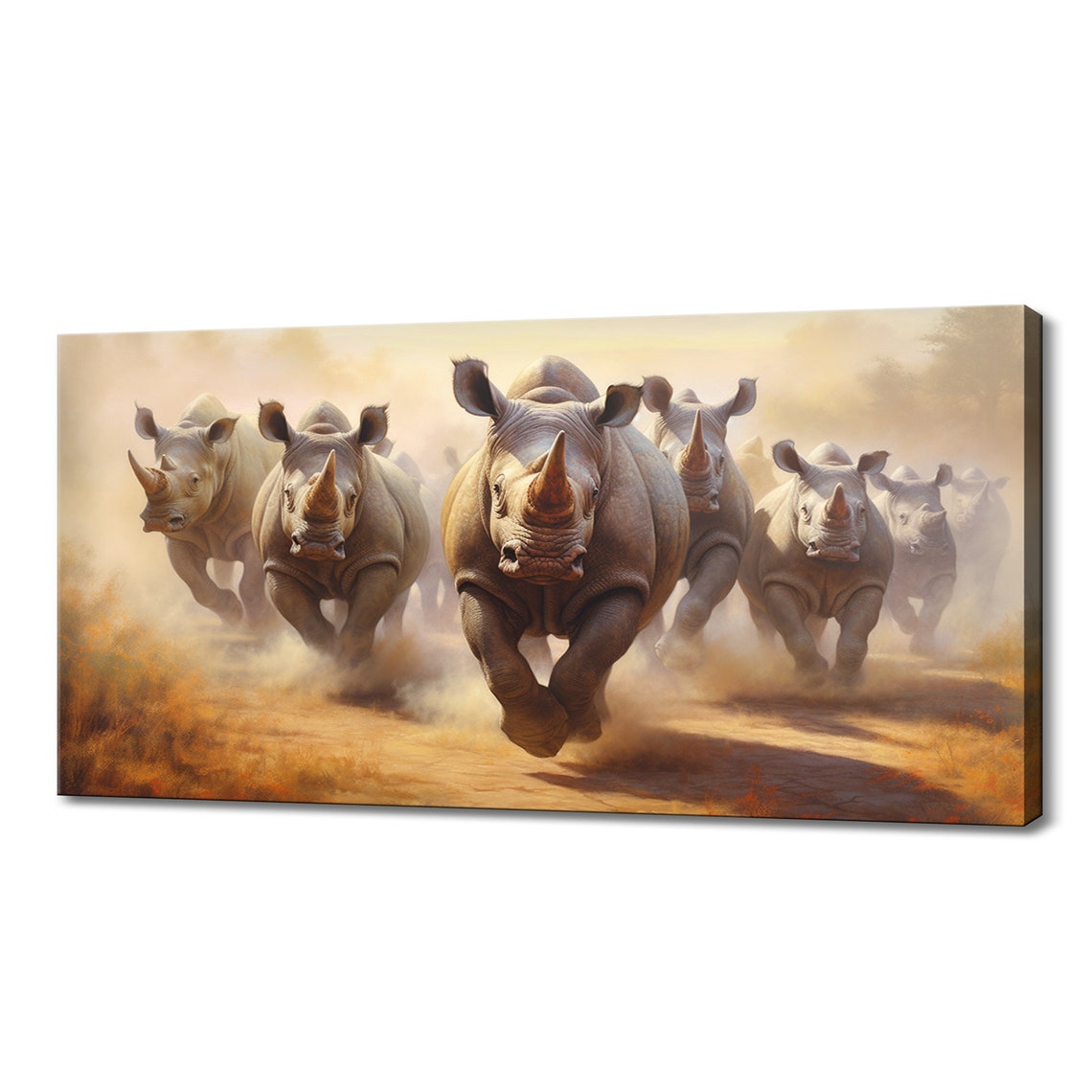 Running Rhinoceros Family Print Wildlife Inspired Art Enchanting Animals Wall Art Wildlife Home Decor Rhino Picture Print