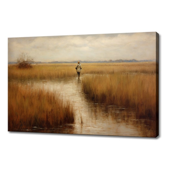 Walking By The River Countryside Vintage Painting Style Print Farmhouse Decor Art Nature Picture Wall Hanging Fine Art Print