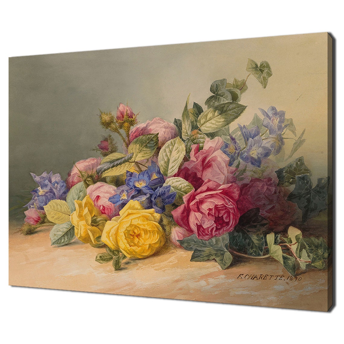 Still Life With Flowers 1870 Vintage Victorian Oil Painting Print Colourful Bouquet Of Flowers Fine Art Print Botanical Wall Art