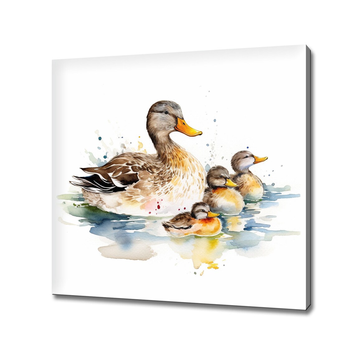 Mother Duck And Ducklings Watercolor Swimming Pond Wildlife Print